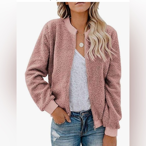 MIROL Jackets & Blazers - MIROL Sherpa Fleece Jacket Faux Fuzzy Long Sleeve Casual Zip Up Bomber Coat